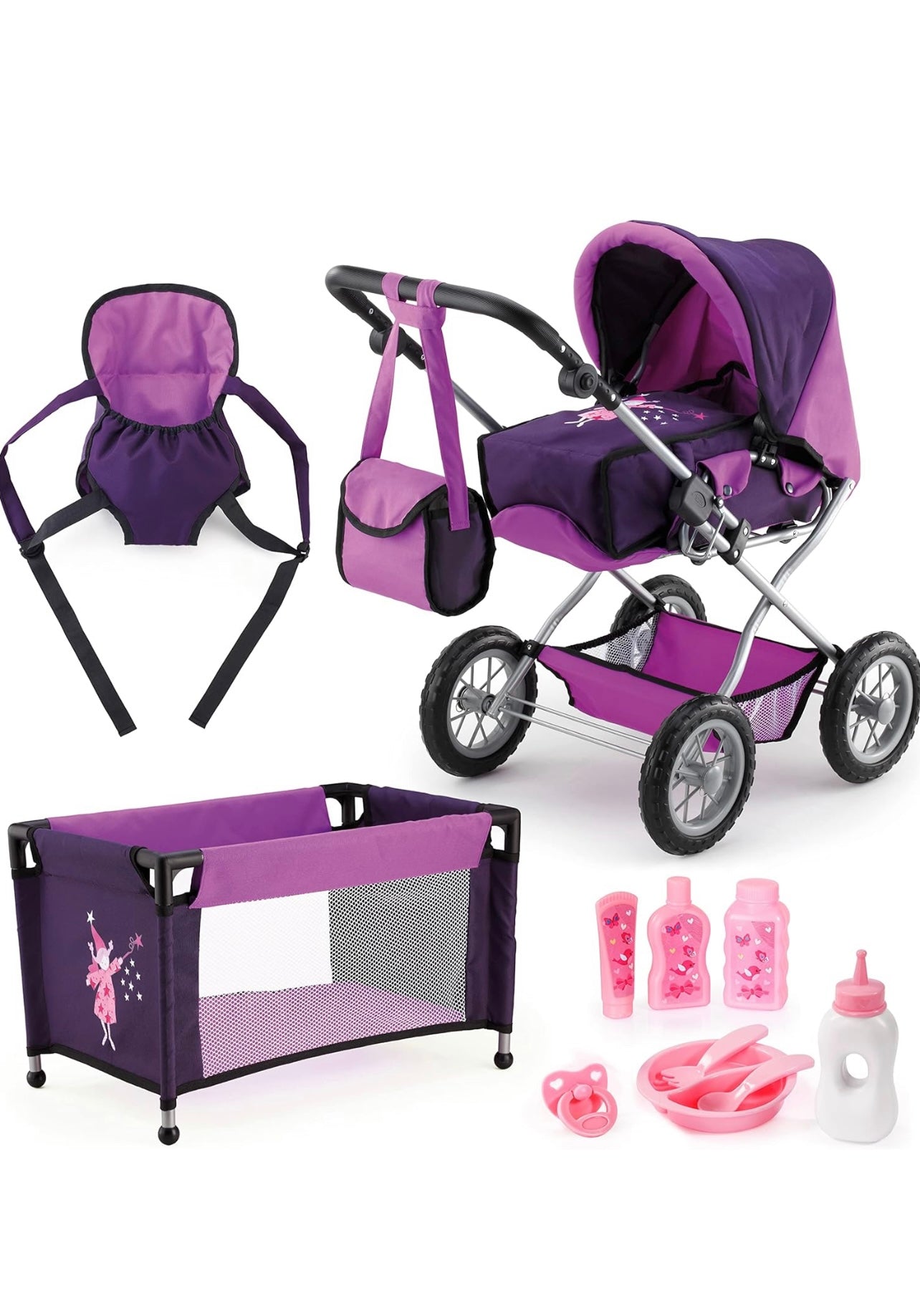 Bayer Design Kombi Puppenwagen Grande Megaset mit Reisebett und Zubehör Fee